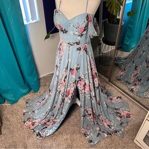 Periwinkle Blue long Off the shoulder formal dress